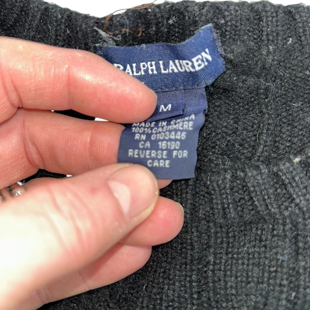 Ralph Lauren 100% cashmere black cabel knit crew neck sweater M 10-12